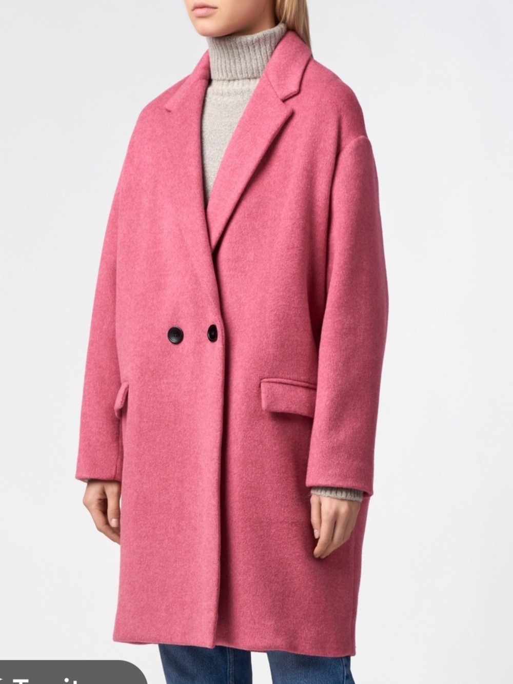 Isabel Marant Pink Filipo Virgin Wool Cashmere Cocoon Coat, Size 44